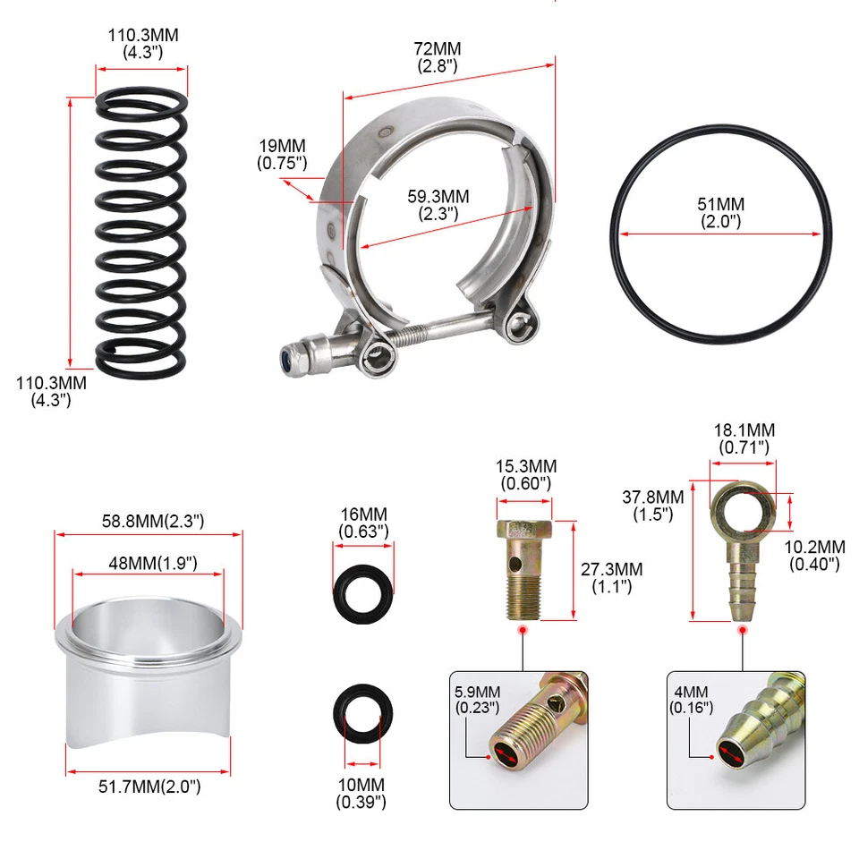 Universal 50mm Blow Off Valve W/ V-Band Flange Spring BOV 35 PSI - Image 4 of 4