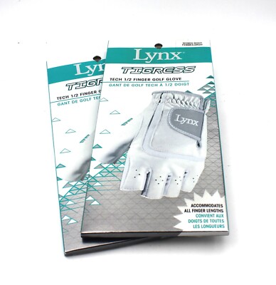 2 NEW Lynx Tigress 1/2 Finger Women's Right Hand One Size Golf Gloves Gray/White