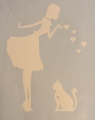 2 x ''Lady blowing kisses to cat'' Auto Autoaufkleber / Decals Muttertagsgeschenk