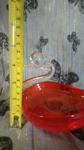 Vintage Red and clear Glass Swan Shaped Candy Bowl Dish d* - Picture 6 of 7