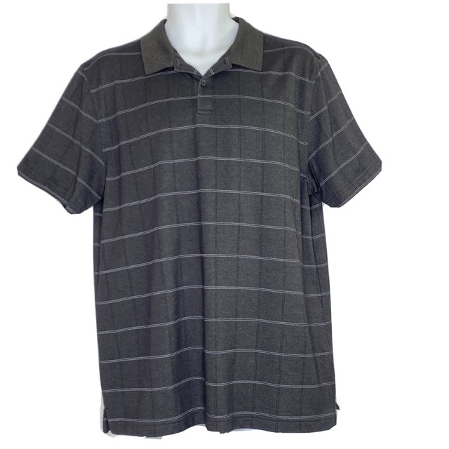 Van Heusen Men's size Large Short Sleeved Polo Golf Shirt Black Plaid