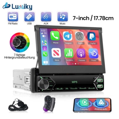 7'' 1 DIN Flip Out Autoradio Wireless Carplay Android Auto Bluetooth MP5 Player