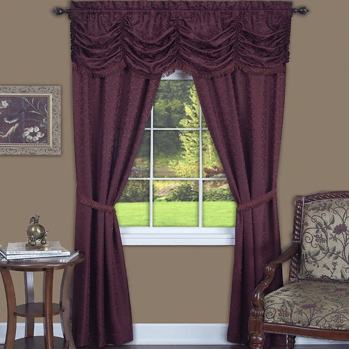 Burgundy 5-Piece Full Window Set Light Filtering Semi-Sheer Window Curtain Set - 第 1/1 張圖片