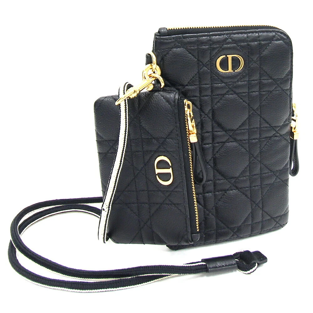 Sac bandoulière Dior Dior Caro pochette multifonction S5036UWHC cuir noir occasion