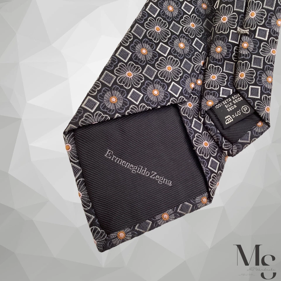 ERMENEGILDO ZEGNA Gray Floral Luxury Silk Tie Made In Italy W: 3.5" EX COND - Image 4 of 4