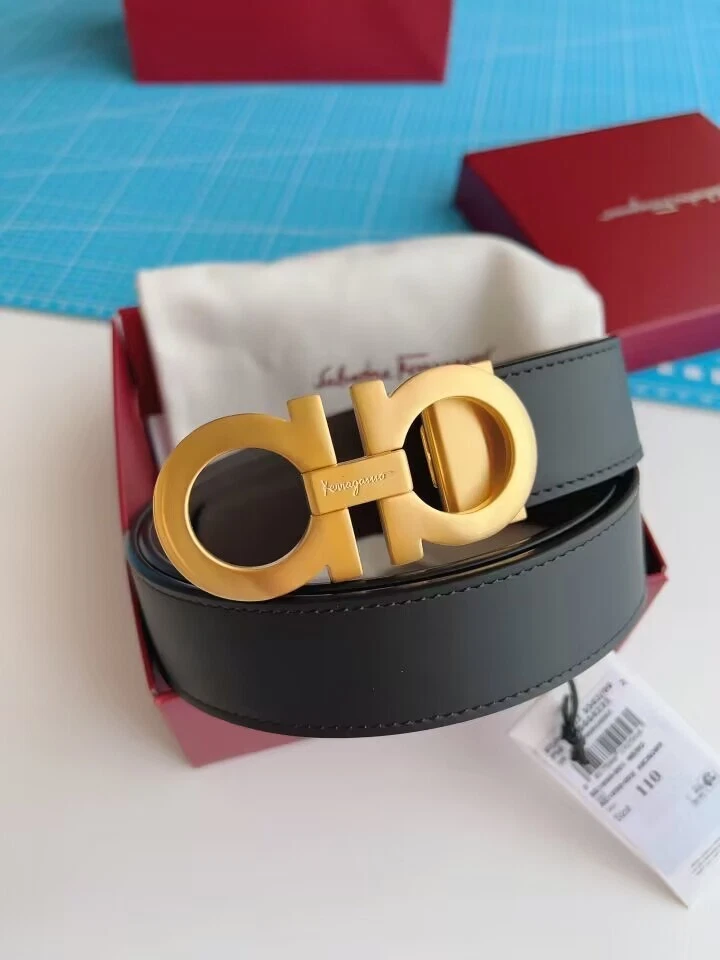Salvatore Ferragamo Belt Gold Gancini Buckle Reversible Black