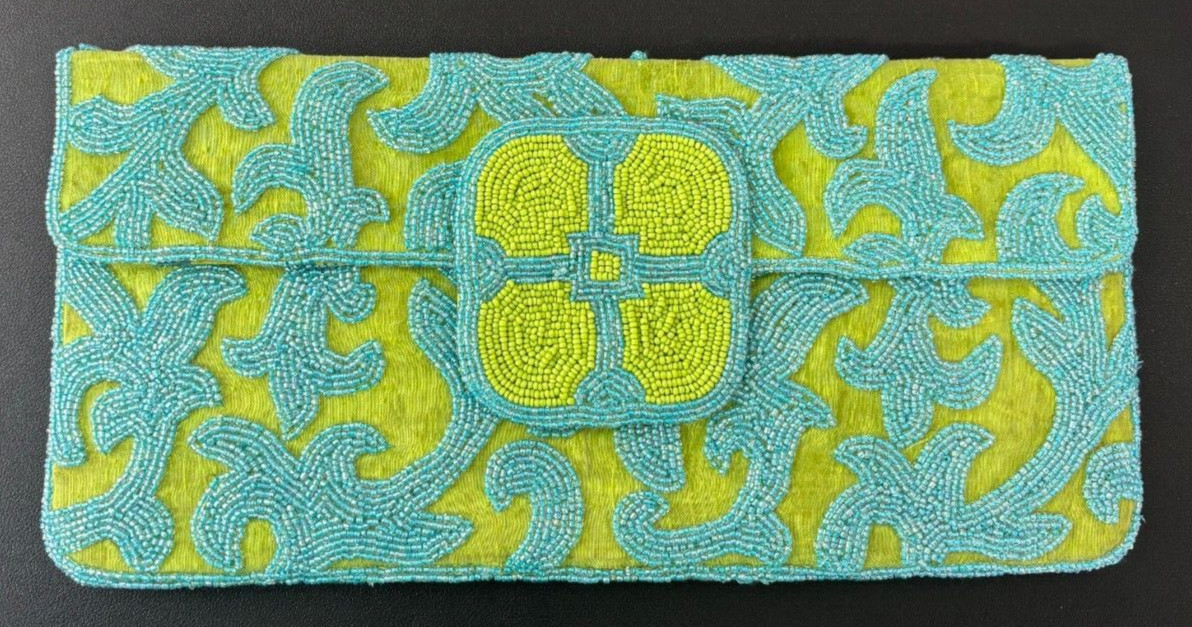 IMAN Women's Lime Green/ Blue Rectangular Beaded … - image 1