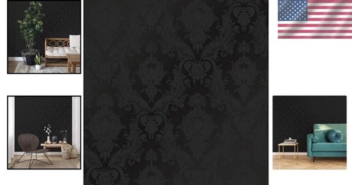 Elegant Self-Adhesive Black Damask Wallpaper, 20.5" x 16.5 ft for Stunning Decor - Picture 3 of 3