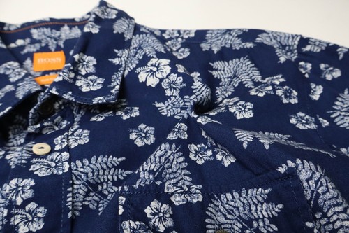 HUGO BOSS EdaslimE Slim Fit Shirt Men's 2XL Blue Floral Patterned Spread Collar - Picture 5 of 11