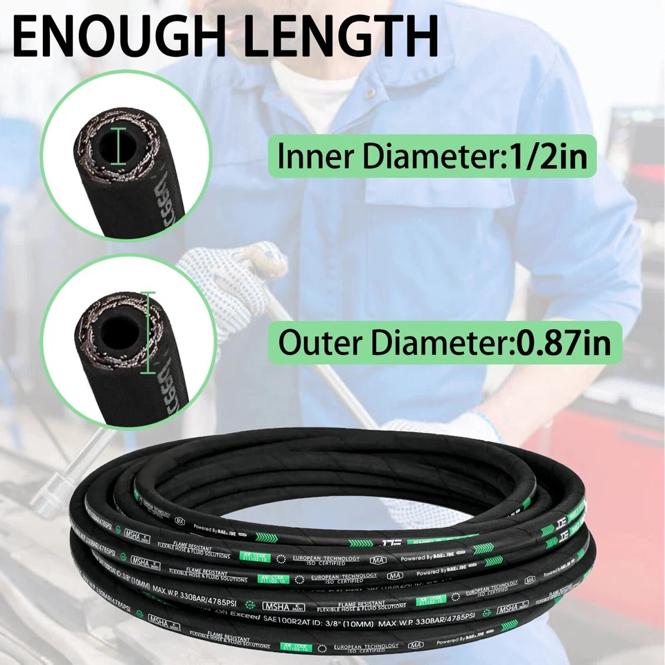 1/2 in x 100 ft,3988 PSI Hydraulic Oil Hose, High-Tensile Steel Wire Braid-New - Image 2 of 4