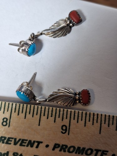 Navajo Sterling Siver Dangle Feather Earrings - Picture 8 of 8