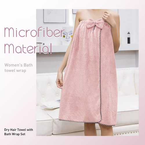 Hair Towel & Bath Wrap Pink - Adjustable Microfiber Super Absorbent to Quick Dry - Picture 4 of 7
