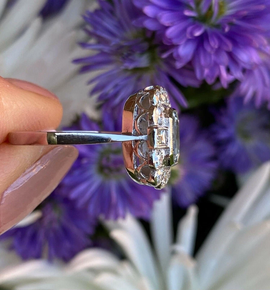 Compromiso de diamantes creados en laboratorio de aguamarina estilo Art Deco de 3 quilates oro blanco de 14 quilates bien estado Foto 4 de 4