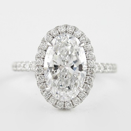 3.50Ct Oval Cut Moissanite Hidden Halo Engagement Ring In 14k White Gold Plated