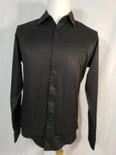 Sz S Men's Shirt, Button Down, Flex Black Long Sleeve New