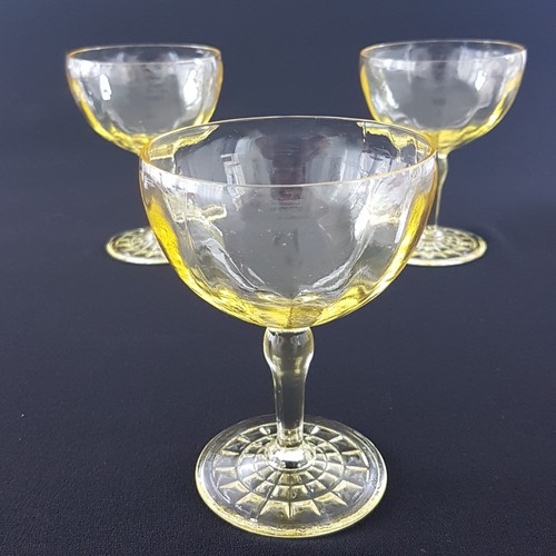 Anchor Hocking Topaz Yellow Uranium Vaseline Glass Champagne Coupes, Set of 3 - Picture 8 of 11