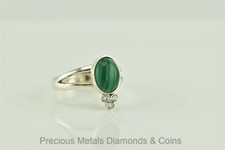Sterling Silver Oval Green Malachite Split Band Ring 925 Sz: 7.5