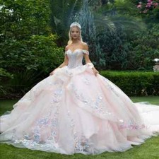 Elegant Princess Tulle Quinceanera Dresses Off Shoulder Ball Gowns Appliqued