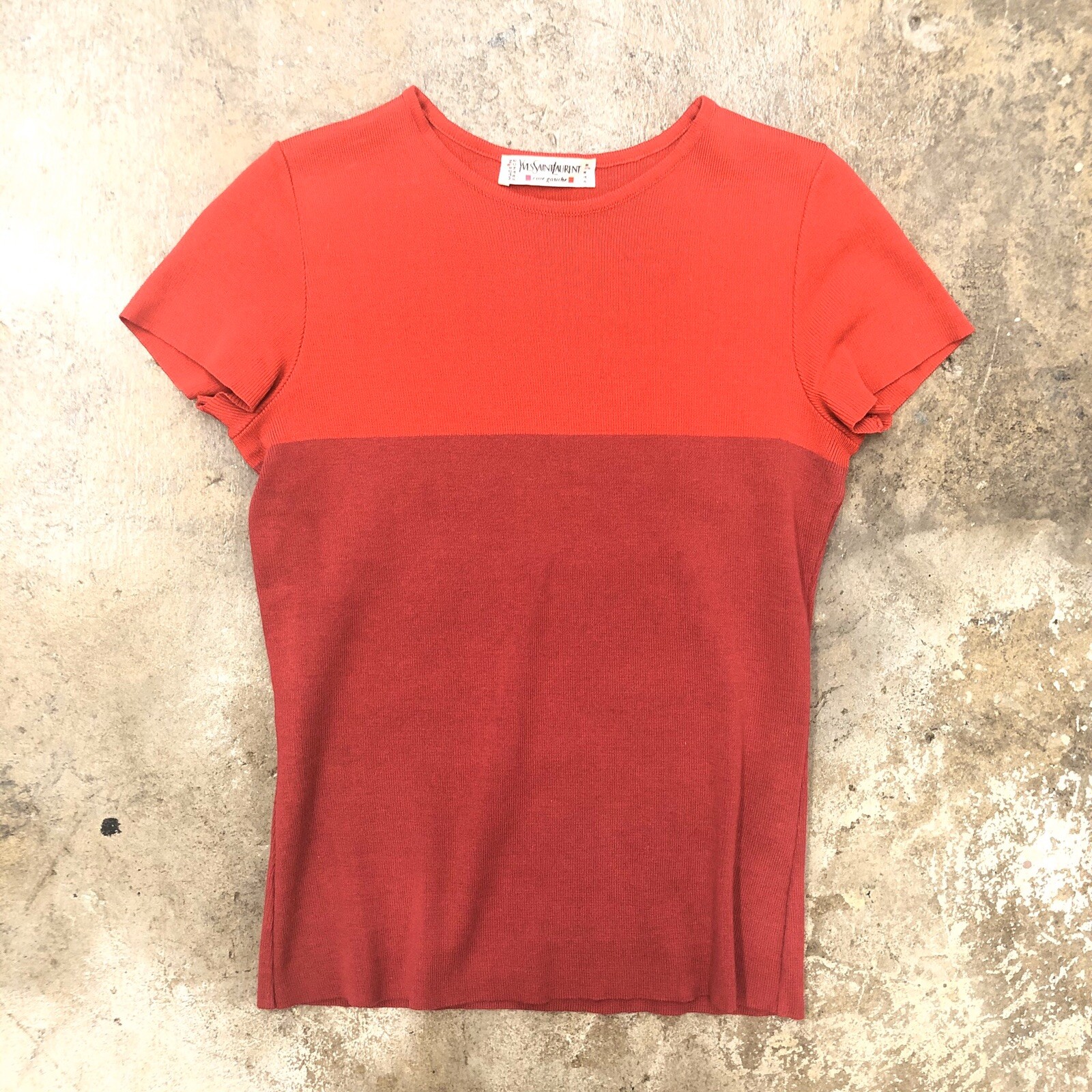 Top YSL Yves Saint Laurent colore a costine manica corta rosso fucsia rosa 38