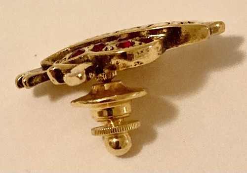 # 1 Teacher- Gold Tone Red Rhinestone Apple 1 1/4" Pin - Picture 5 of 7