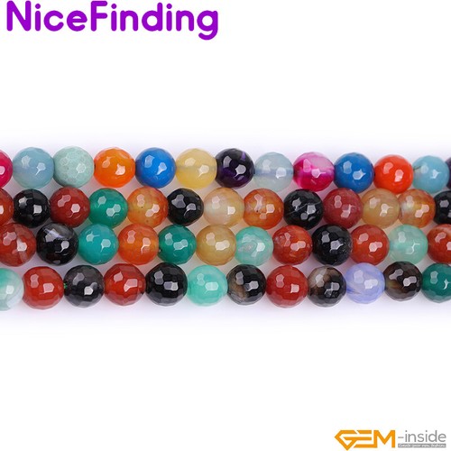 Multi Color Agate Natural  Round Faceted Gemstone Beads Jewelry 15" 6mm 8mm 10mm - Picture 28 of 47
