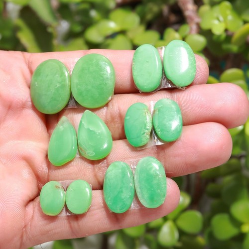 Lotto coppia cabochon pietre preziose crisoprasio naturale 128 ct 15x19-7x10 mm #12361 - Foto 4 di 9