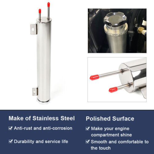 2"x13" Polished Stainless Steel Radiator Coolant Overflow Catch Puke Tank 20OZ - Picture 9 of 15