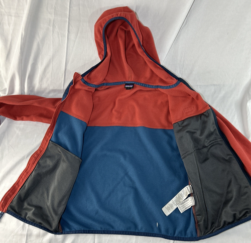 Patagonia Jacket Kids M 10 Red Blue Micro D Snap T Fleece Full Zip Hood Pocket - Picture 7 of 13