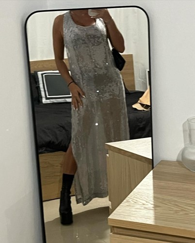 Zara Sequinned Dress Metallic Silver XS S M XXL Small Medium Large 2712/246 New - Picture 13 of 23