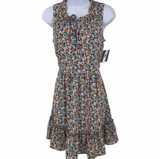 Floral Womens Dress Size S Sleeveless Tied Waist Iz Byer Ditsy Poly Linen