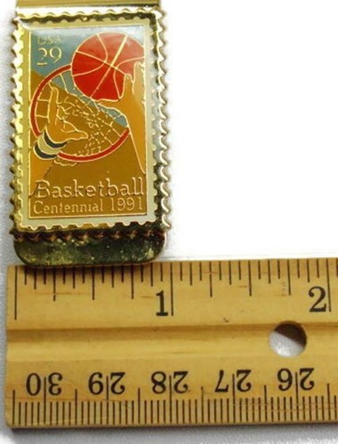 Basket Centennal 1991 francobollo USA 29 oro portamonete portafoglio vintage fermasoldi - Foto 7 di 7
