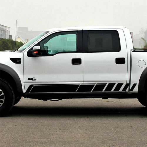 2x Black Truck Side Door Skirt Vinyl Sticker Stripe Graphic For Ford F-150 Etc - Picture 5 of 6