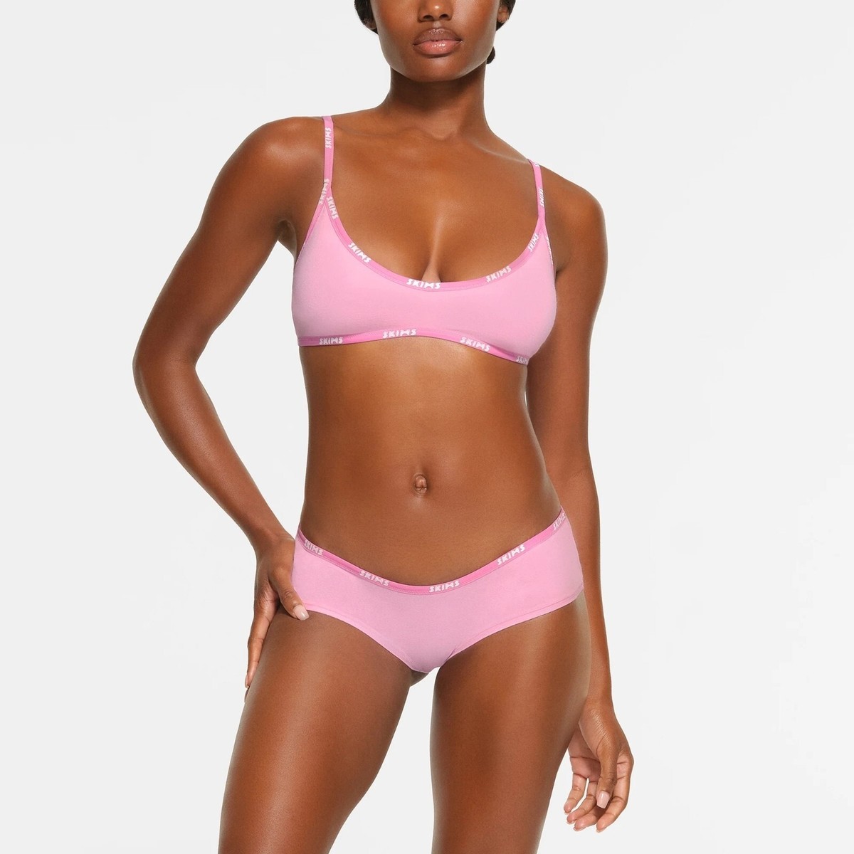 SKIMS Cotton Logo Scoop Neck Bralette + Hipster Set NEW