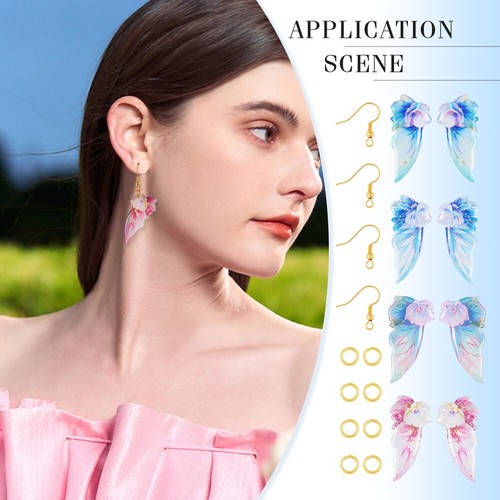 1 juego de alas de resina epoxi con colgantes de flores hágalo usted mismo kits para hacer pendientes colgantes de alas - Imagen 9 de 9