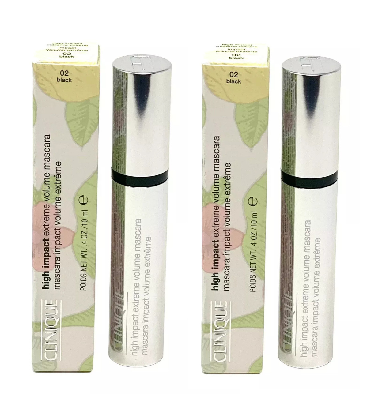 2x Clinique High Impact Extreme Volume Mascara 02 Black 0.4oz/10ml Full Size NIB