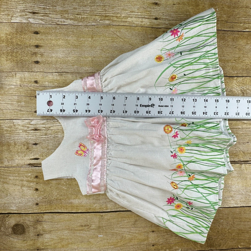 Vintage BT Kinder Mädchen Größe 12M weiß & rosa Kleid bestickt Blumen Schmetterling - Bild 6 von 13
