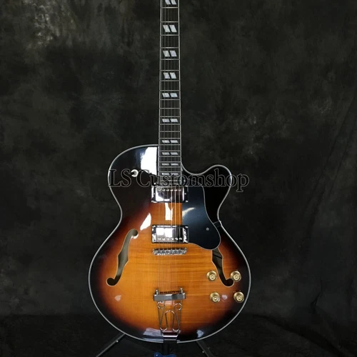 3 Tone Sunburst L5 Electric Guitar Hollow Body Flamed Maple Top&Back HH Pickup