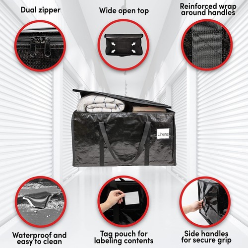 8pack Black Moving Bags Extra Large Storage Bags With Zipper Water Resistant Pac - Picture 5 of 6