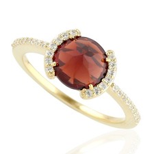 Sterling Silver Oval Garnet Halo Ring with White Topaz Accents