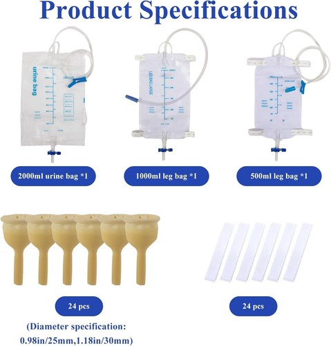 Kondomkatheter für Senioren Set, 20 Stück weiches Latex, 1 Stück 500 ml Beinbeutel, 1 Stück - Bild 3 von 4