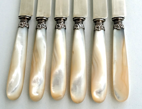 Schatulle 6 MESSER Klingen und Wendeln massiv Silber Perlmuttgriff - Bild 6 von 7