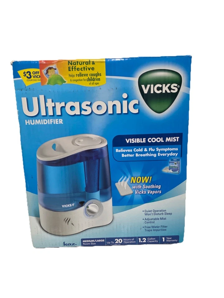 Vicks Ultrasonic Quiet Cool Mist Humidifier 1.2Gal Med/Lg Room Up To 20Hrs - Image 3 of 4