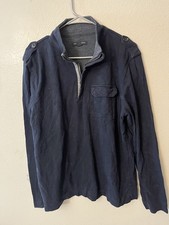 Banana Republic Size L Mens Blue 1/4 Zip Hooded Sweater Military strap accent