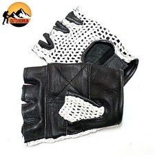 White Meshback Fingerless Leather Gloves with Strap XXL