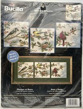 BUCILLA Birds  Blossoms Counted Cross Stitch Kit 43210 Set of 3: 5" x 5"