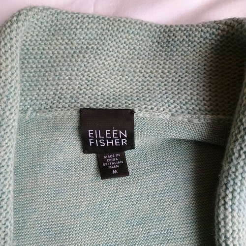 Cardigan Eileen Fisher donna M lana merino aperto davanti verde menta maglia fine - Foto 2 di 4