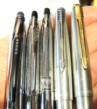 5 Vtg Cross + Parker Chrome/ Silver Color Ballpoint Pen Lot