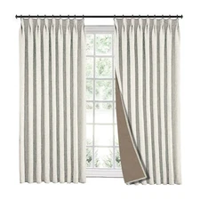 Room Darkening 102 inch Lined Curtains, Pinch Pleat Faux Linen Drapes for Liv...