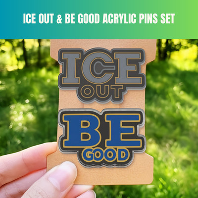 ICE OUT  BE GOOD Pin Set 2pc Acrylic Brooch Red Carpet Tribute Renee Nicole Good