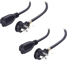 2-Pack Low Profile Flat Plug Extension Cord (Power Extension Cable) - 15 Feet